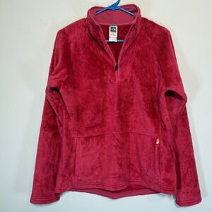 The North Face Women's Size‎ Large Jacket Fleece Fuzzy 1/4 Zip Red Dark Pink